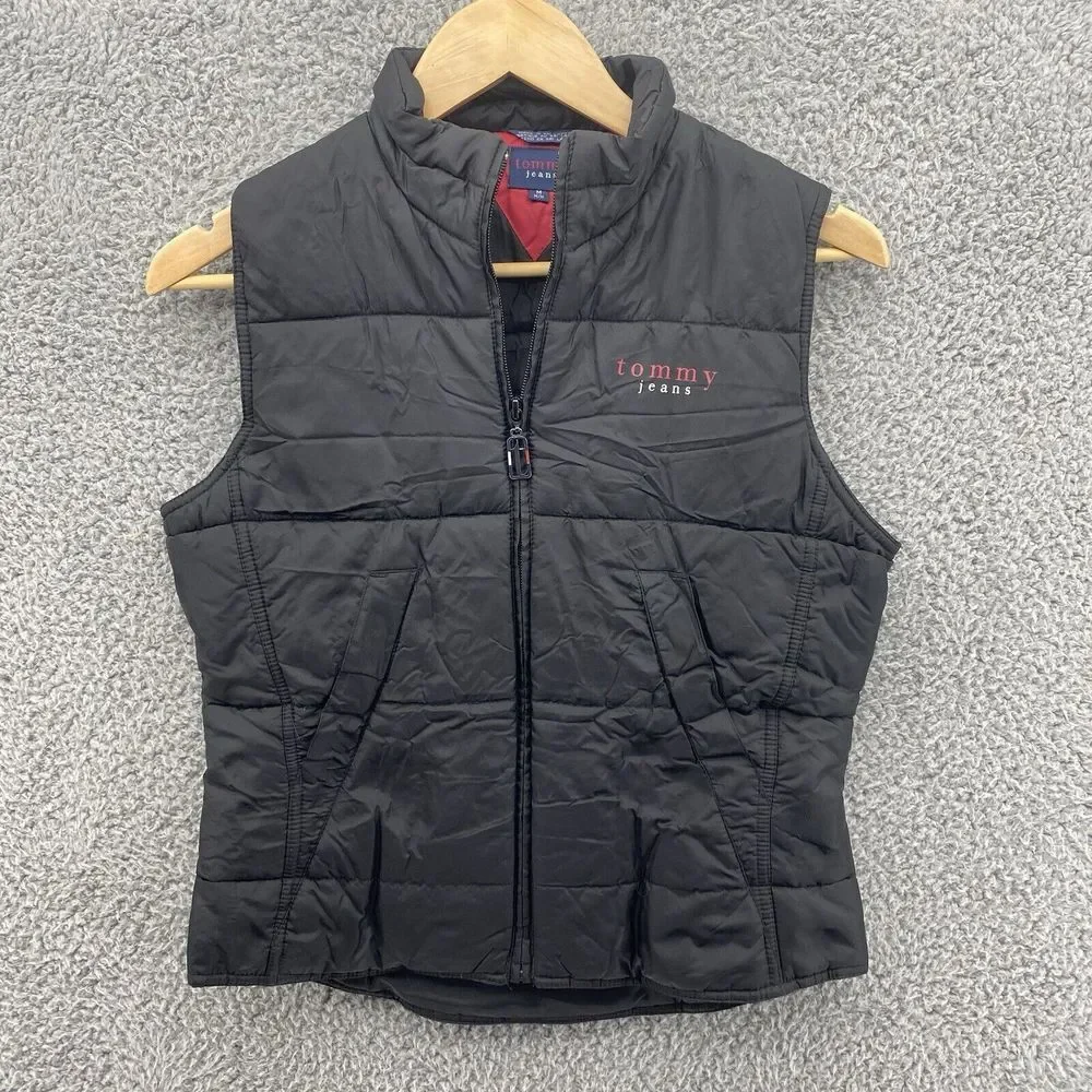 Tommy Hilfiger Men's Medium Black Lightweight Puffer Hiking Vest Gorpcore‎ Y2K